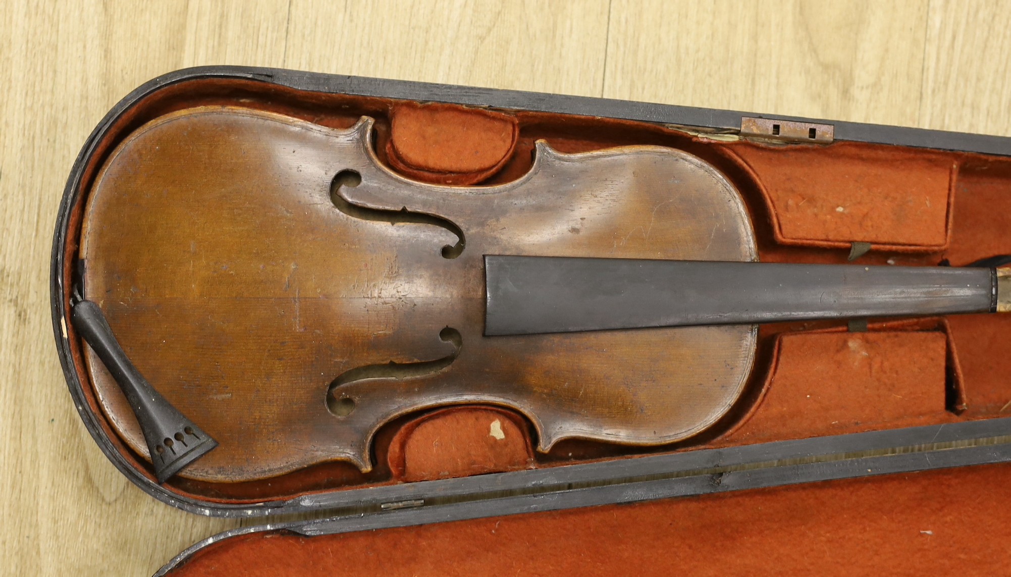 A Hopf violin and a three quarter size violin with bow, each in case